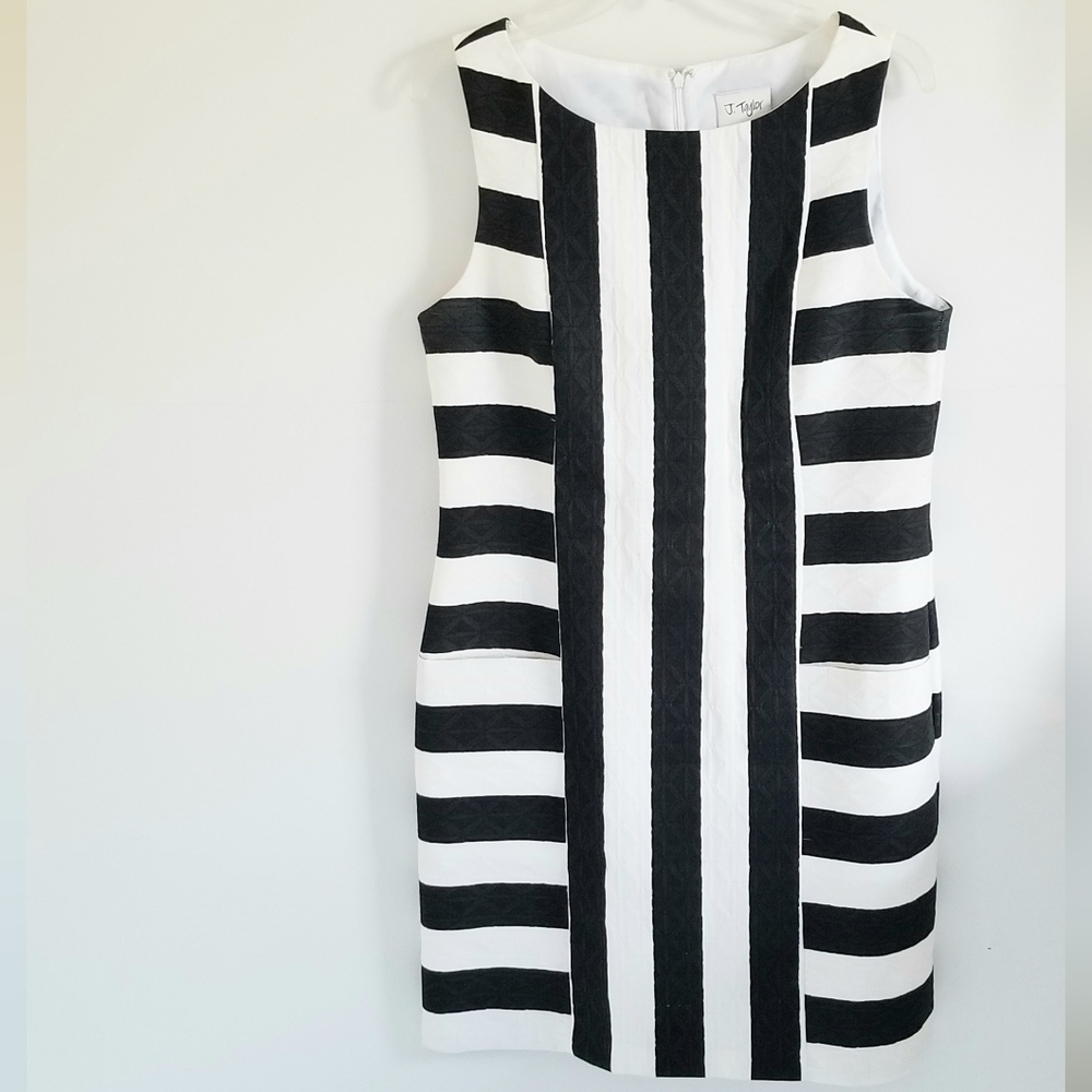 J. Taylor stripe dress black white